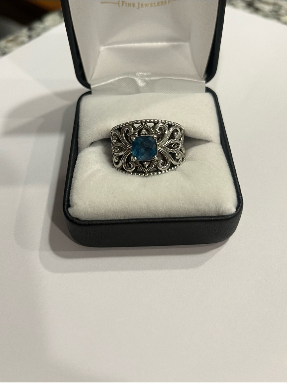 Effy Sterling Silver Filigree Ring with Blue Topaz with White Sapphire Accents